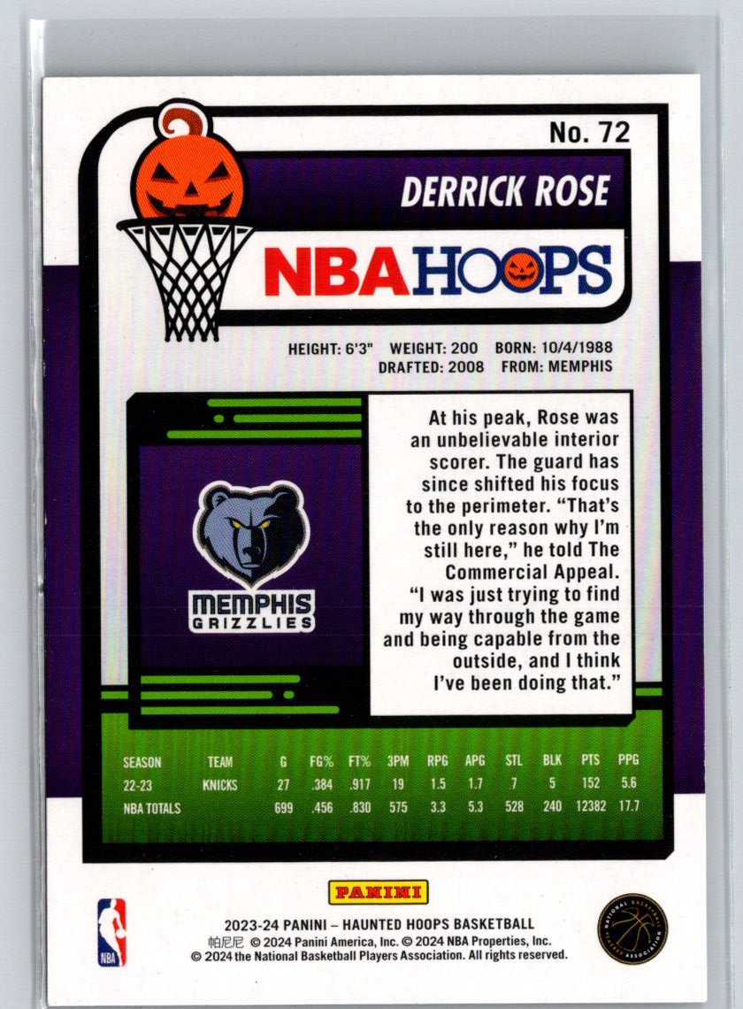 2023-24 Hoops Haunted Hoops #72 Derrick Rose Holo Webs L57
