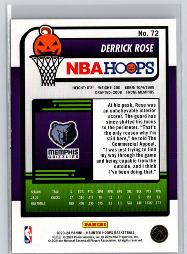 2023-24 Hoops Haunted Hoops #72 Derrick Rose Holo Webs L57