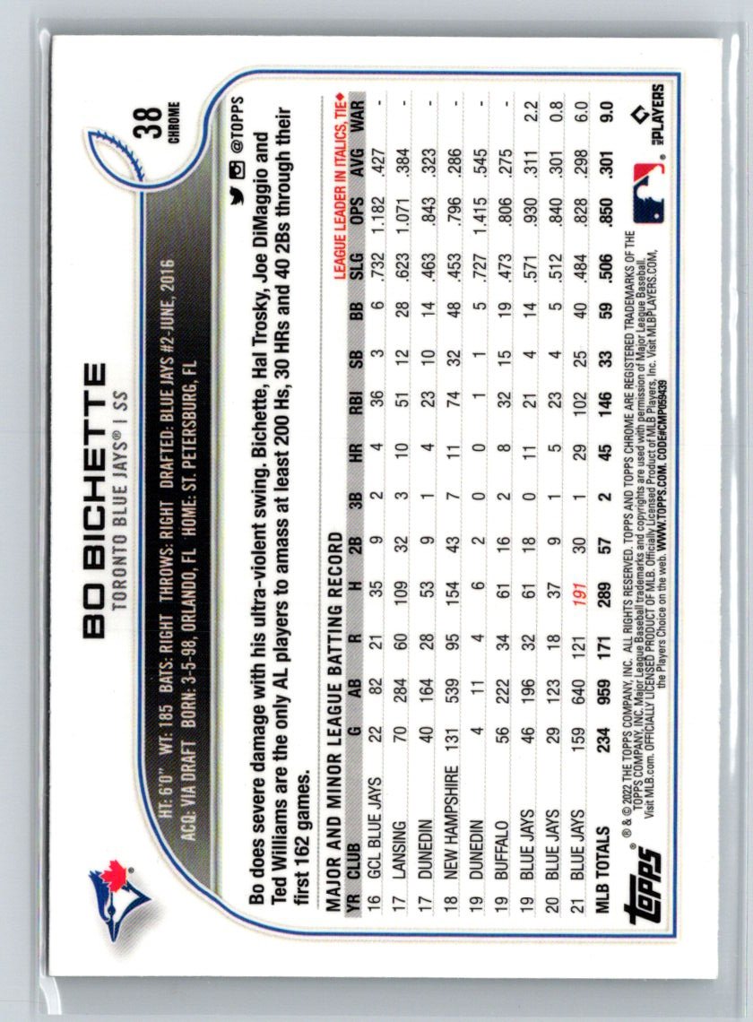 2022 Topps Chrome #38 Bo Bichette Prism Refractor L63