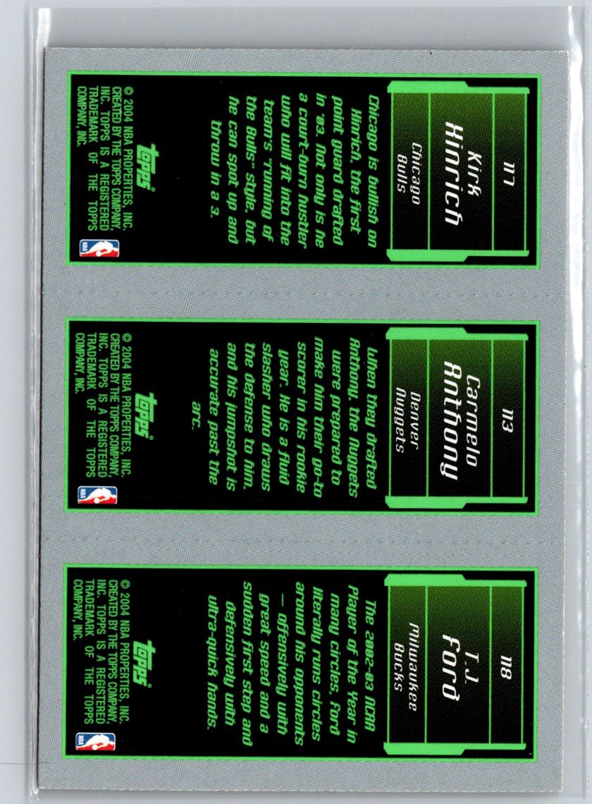 2003-04 Topps Rookie Matrix Chris Bosh / Carmelo Anthony / Hinrich L66