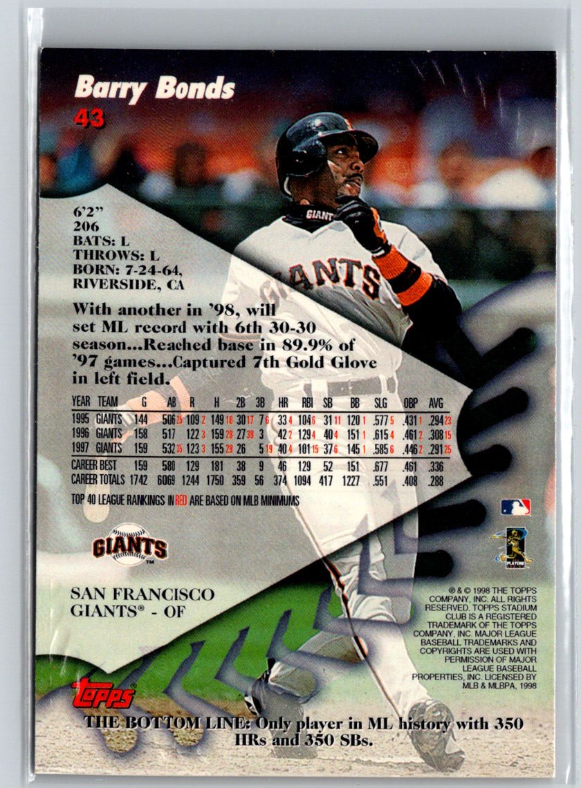 1998 Stadium Club #43 Barry Bonds L66