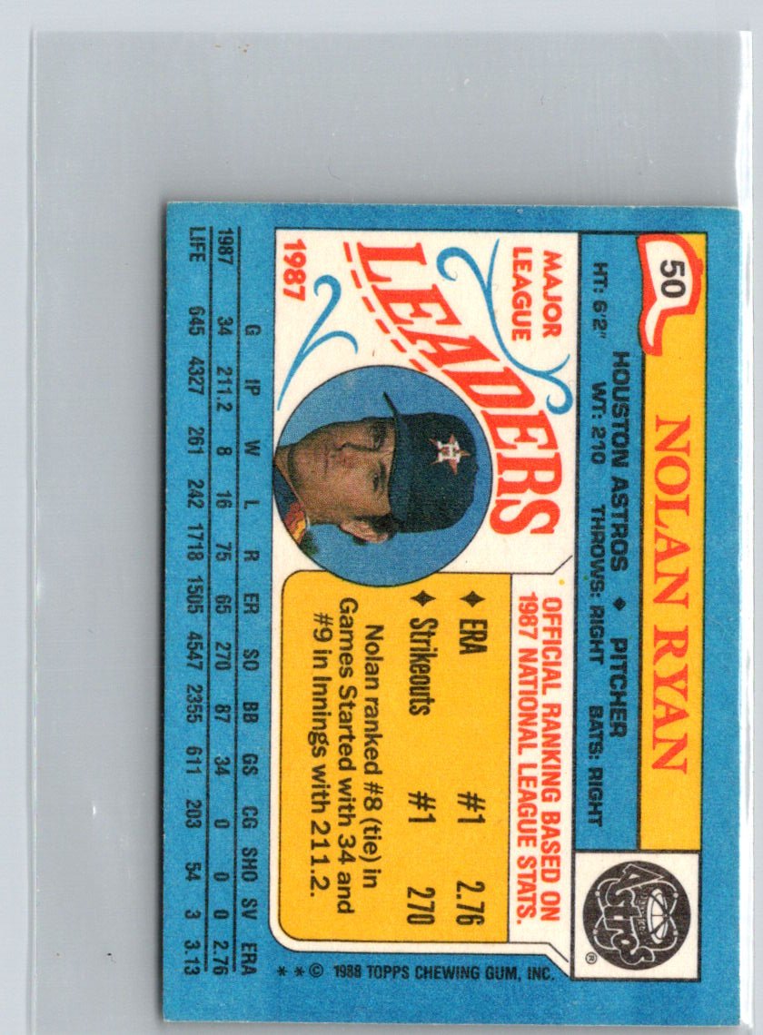1988 Topps Major League Leaders Minis #50 Nolan Ryan L66