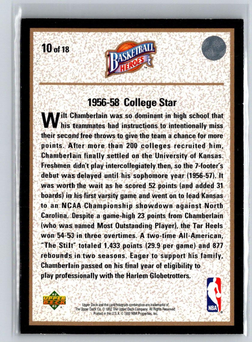 1992-93 Upper Deck #10 Wilt Chamberlain Basketball Heroes: Wilt Chamberlain L69