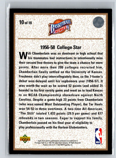 1992-93 Upper Deck #10 Wilt Chamberlain Basketball Heroes: Wilt Chamberlain L69