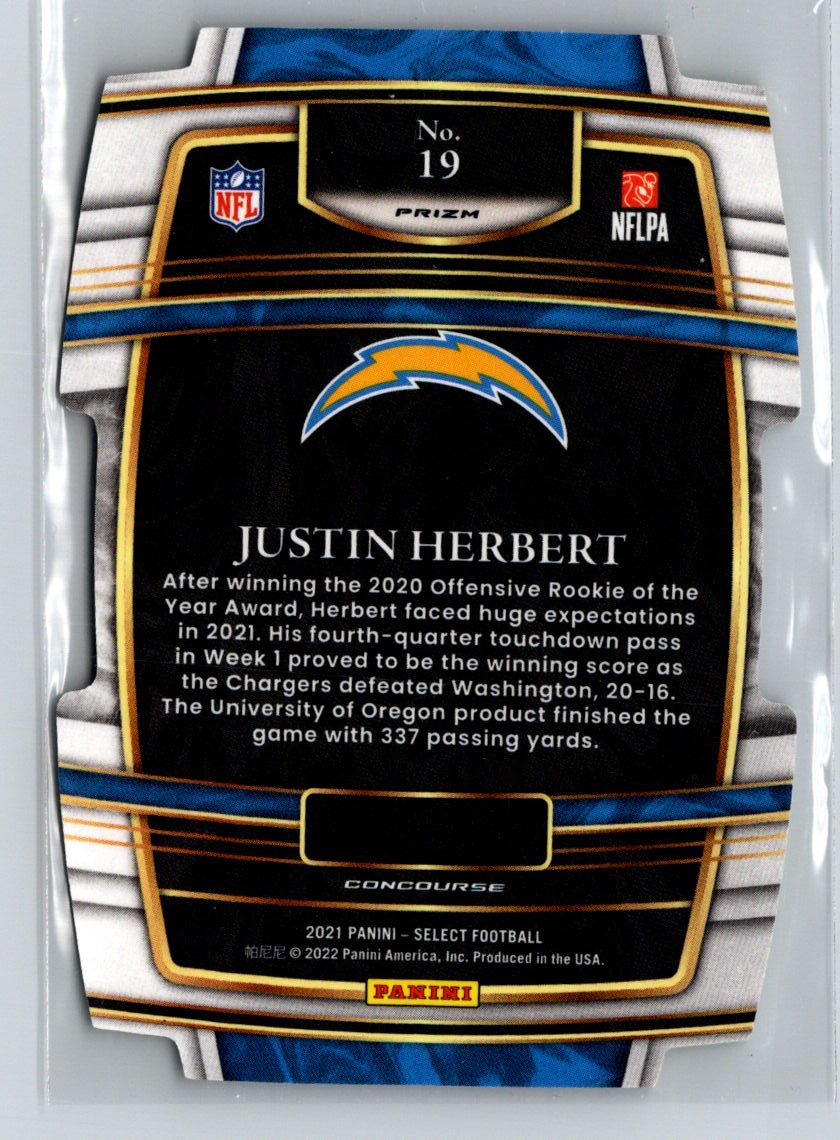 2021 Panini Select #19 Justin Herbert Green and Yellow Prizm Die Cut L70