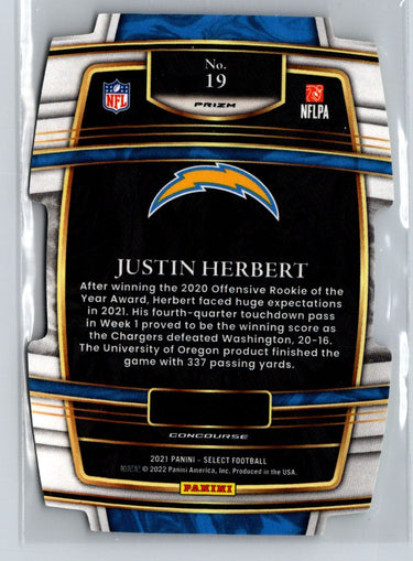 2021 Panini Select #19 Justin Herbert Green and Yellow Prizm Die Cut L70