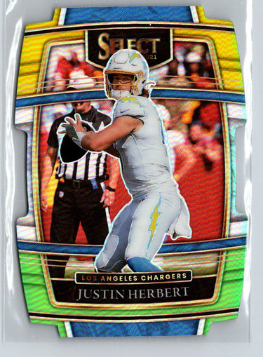 2021 Panini Select #19 Justin Herbert Green and Yellow Prizm Die Cut L70