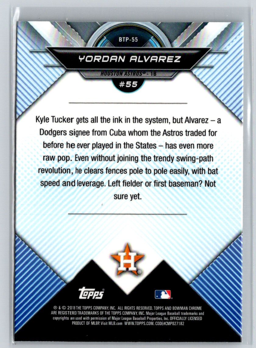 2018 Bowman #BTP-55 Yordan Alvarez Bowman Chrome Scouts' Top 100 L70