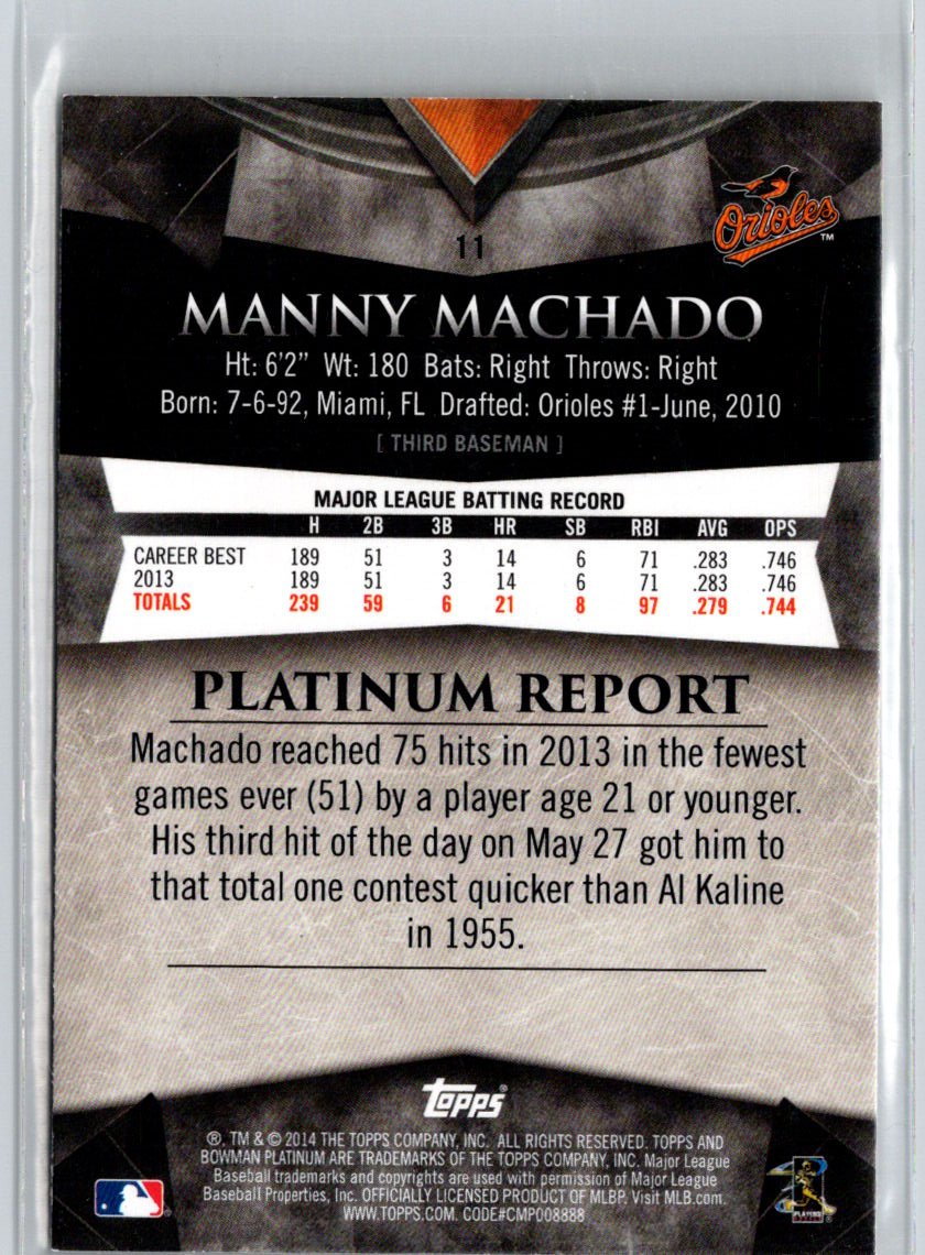 2014 Bowman Platinum #11 Manny Machado Gold L70
