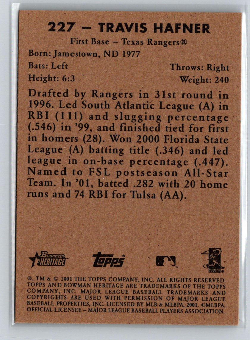 2001 Bowman Heritage #227 Travis Hafner M01