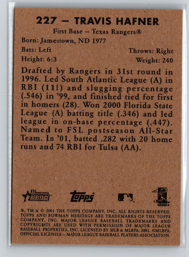 2001 Bowman Heritage #227 Travis Hafner M01