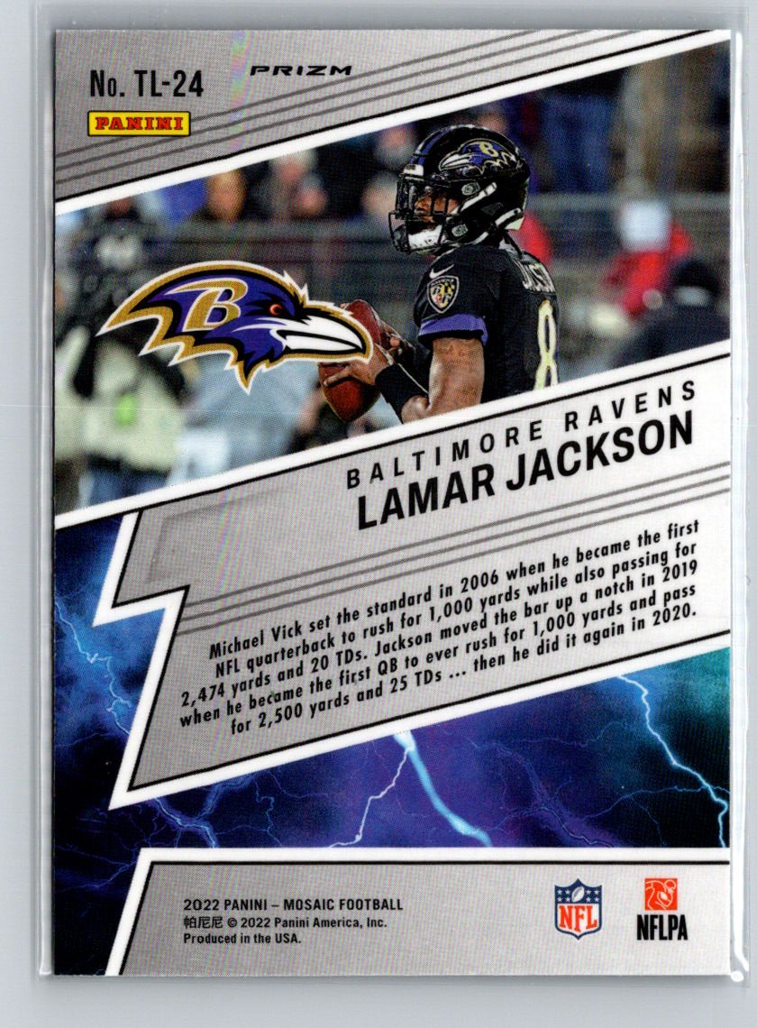 2022 Panini Mosaic #TL-24 Lamar Jackson Thunder Lane Mosaic Green M01