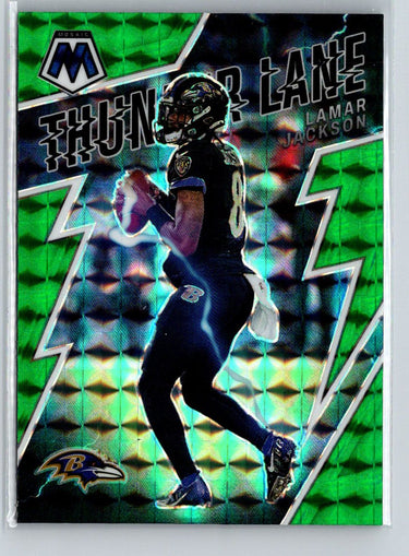 2022 Panini Mosaic #TL-24 Lamar Jackson Thunder Lane Mosaic Green M01