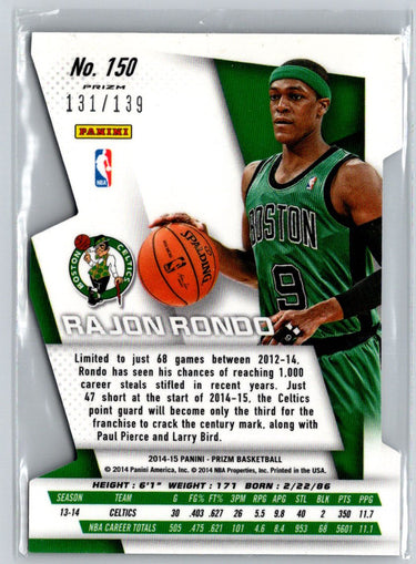 2014-15 Panini Prizm #150 Rajon Rondo Prizms Purple Die Cut #/139 M02