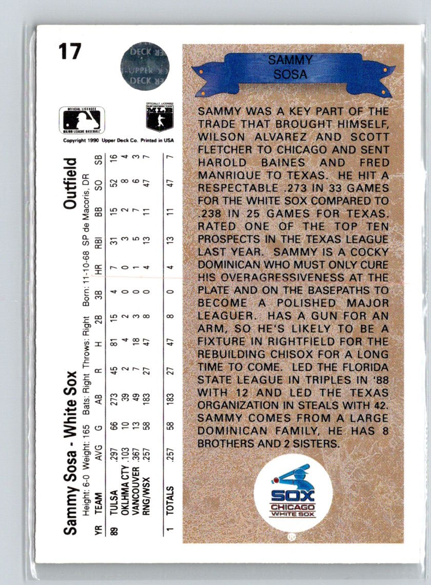1990 Upper Deck #17 Sammy Sosa M03