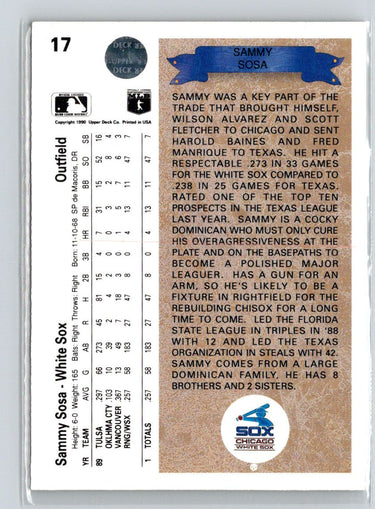 1990 Upper Deck #17 Sammy Sosa M03