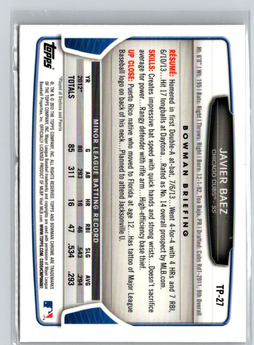 2013 Bowman Draft Picks & Prospects #TP-27 Javier Baez Chrome Top Prospects M03