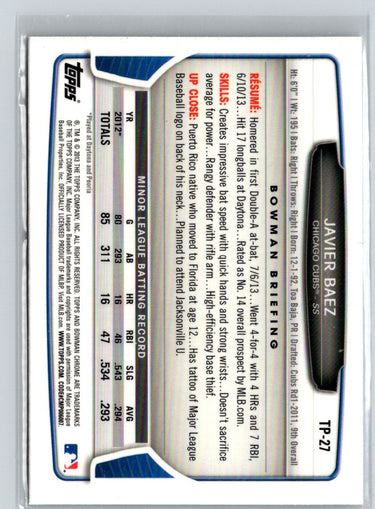 2013 Bowman Draft Picks & Prospects #TP-27 Javier Baez Chrome Top Prospects M03