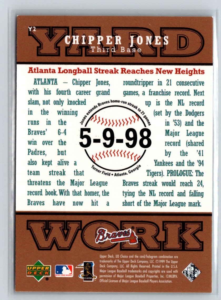 1999 UD Choice #Y2 Chipper Jones Yard Work M04