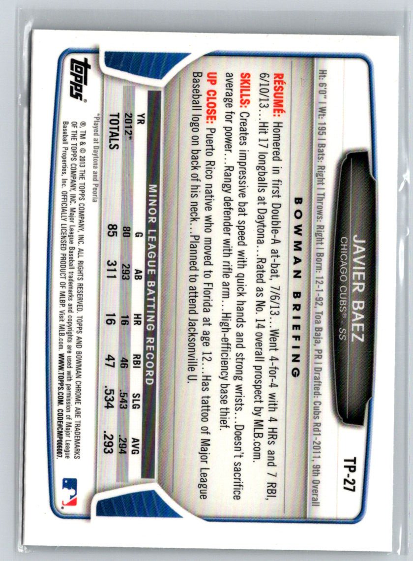 2013 Bowman Draft Picks & Prospects #TP-27 Javier Baez Chrome Top Prospects M04
