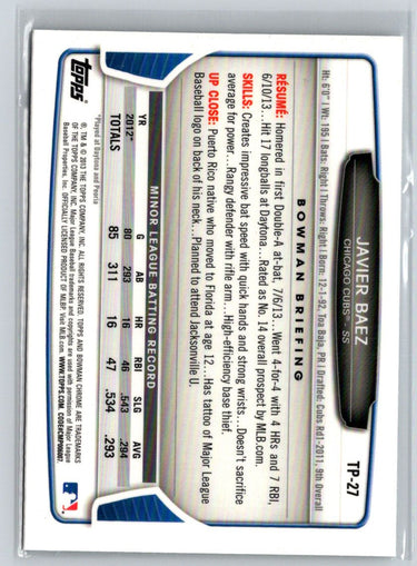 2013 Bowman Draft Picks & Prospects #TP-27 Javier Baez Chrome Top Prospects M04