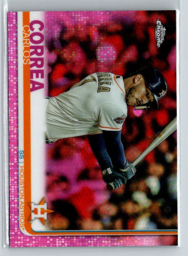 2019 Topps Chrome #64 Carlos Correa Pink Refractor : Santa hats in crowd M06