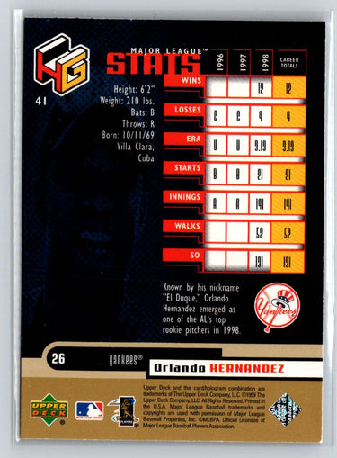 1999 Upper Deck HoloGrFX #41 Orlando Hernandez AuSome M06