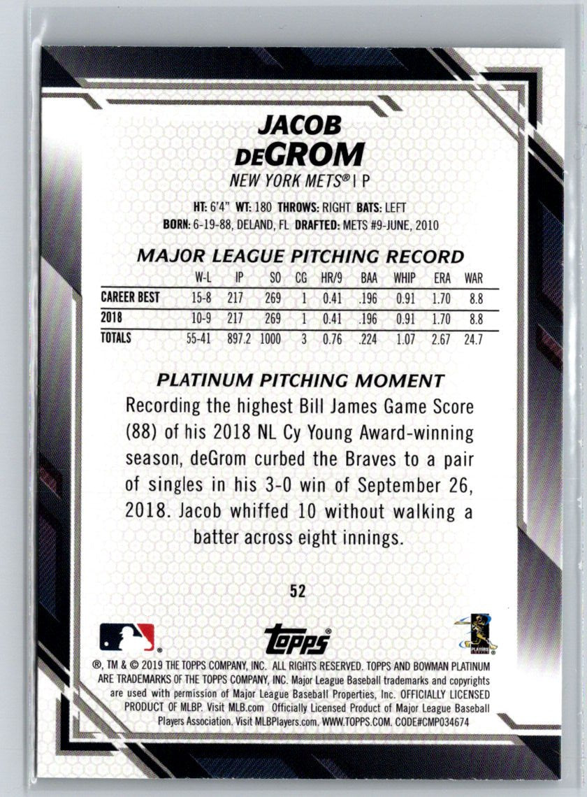 2019 Bowman Platinum #52 Jacob deGrom M06