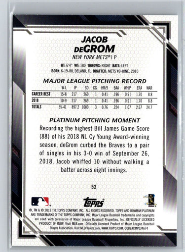 2019 Bowman Platinum #52 Jacob deGrom M06