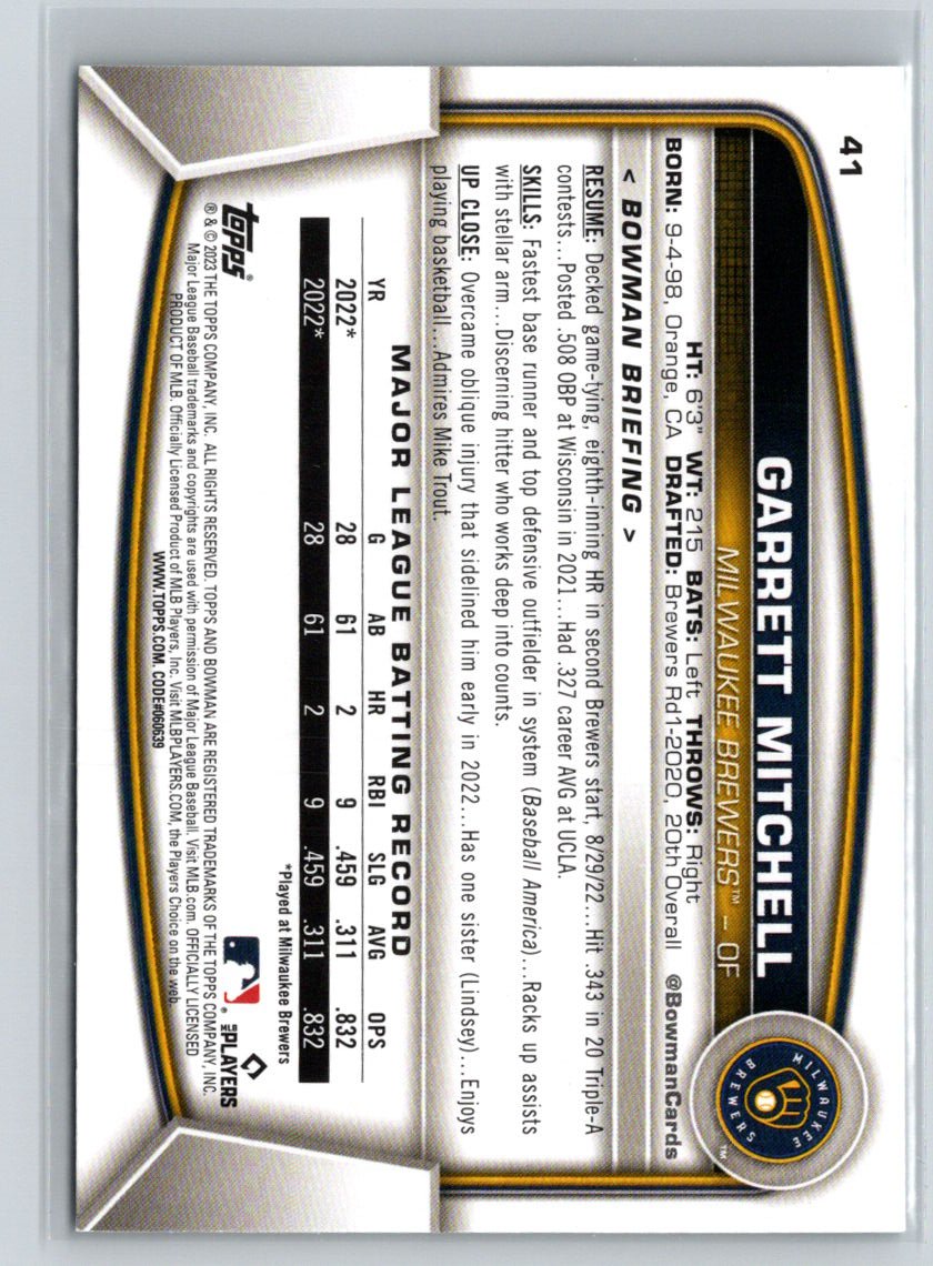 2023 Bowman #41 Garrett Mitchell M09