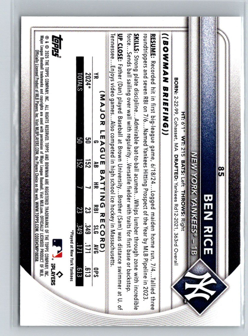 2025 Bowman #85 Ben Rice M09