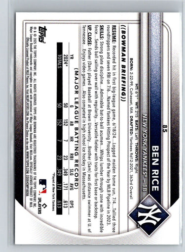 2025 Bowman #85 Ben Rice M09