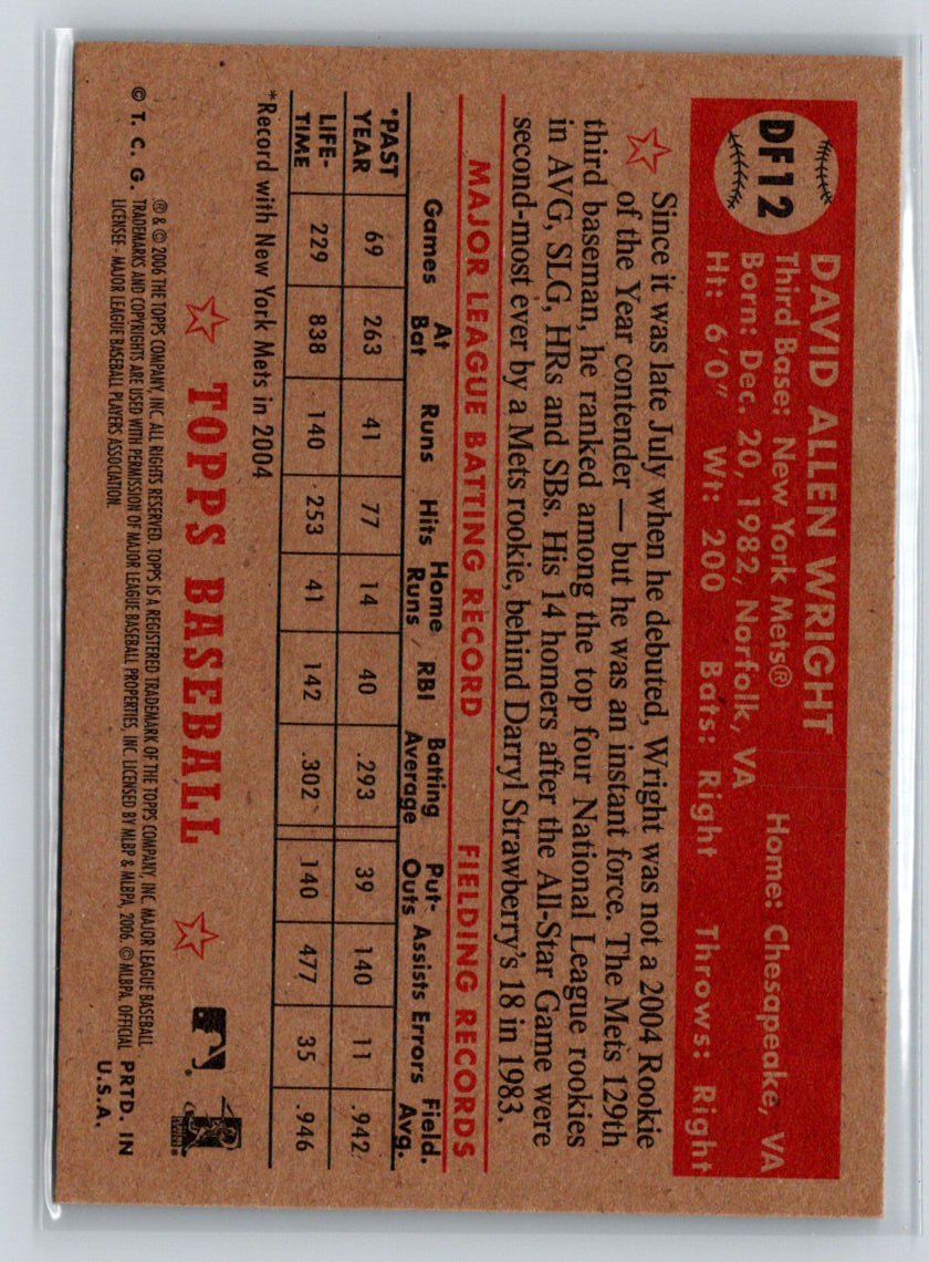2006 Topps '52 Rookies #DF12 David Wright Debut Flashbacks M09
