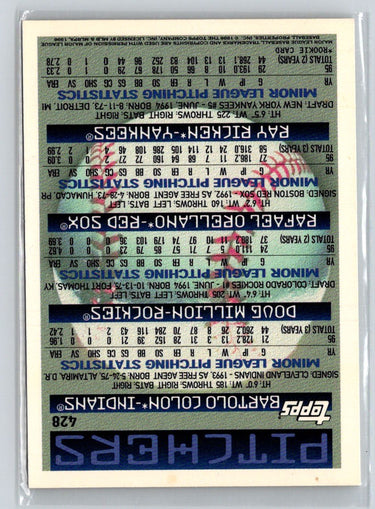 1996 Topps #428 Bartolo Colon / Doug Million / Rafael Orellano  PROS, RC M11