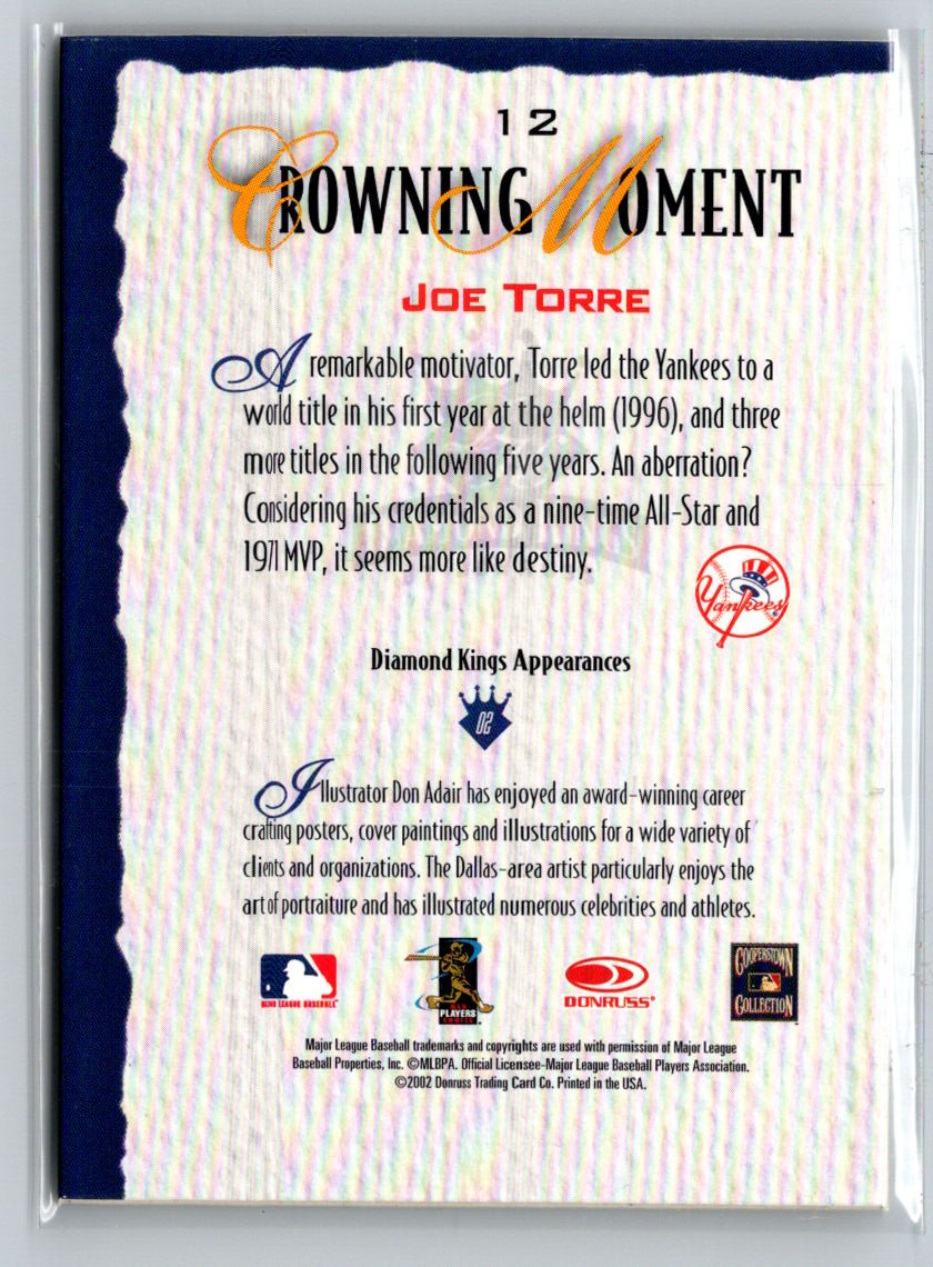 2002 Donruss Diamond Kings #12 Joe Torre Bronze Foil M13