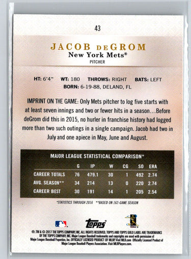 2017 Topps Gold Label #43 Jacob deGrom Class 3 M14