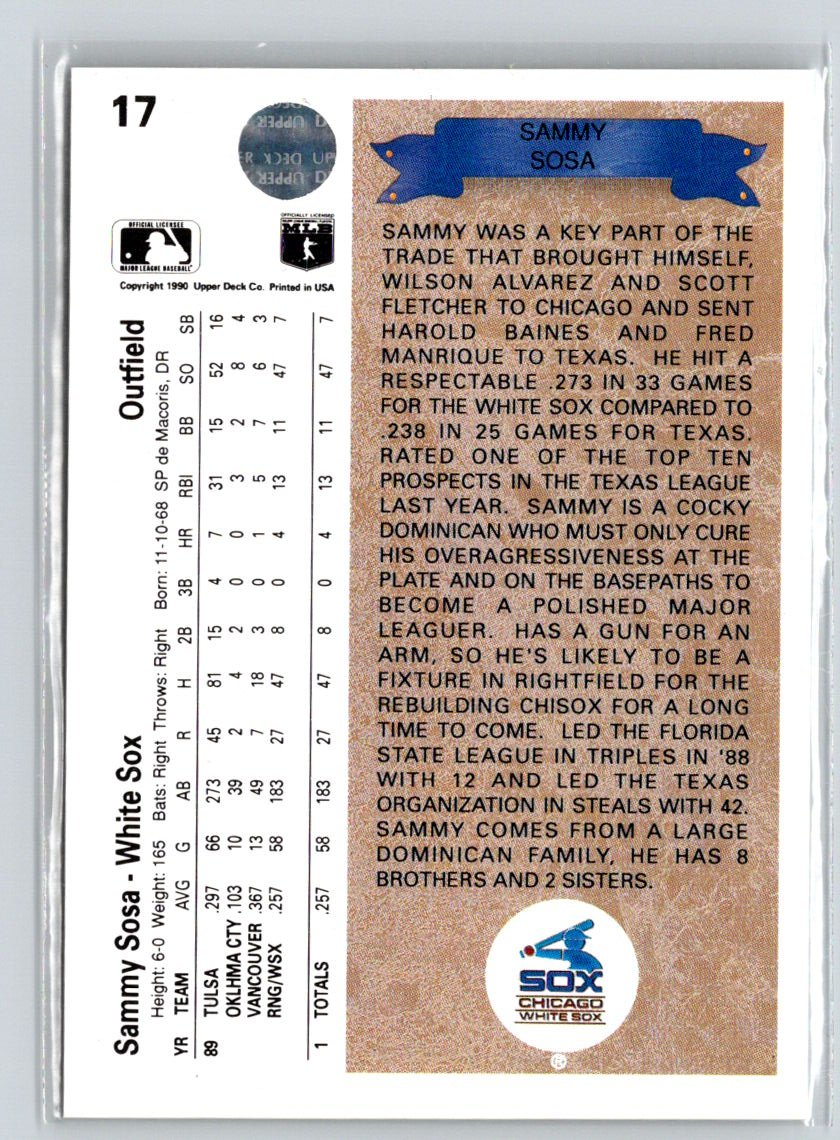1990 Upper Deck #17 Sammy Sosa M14