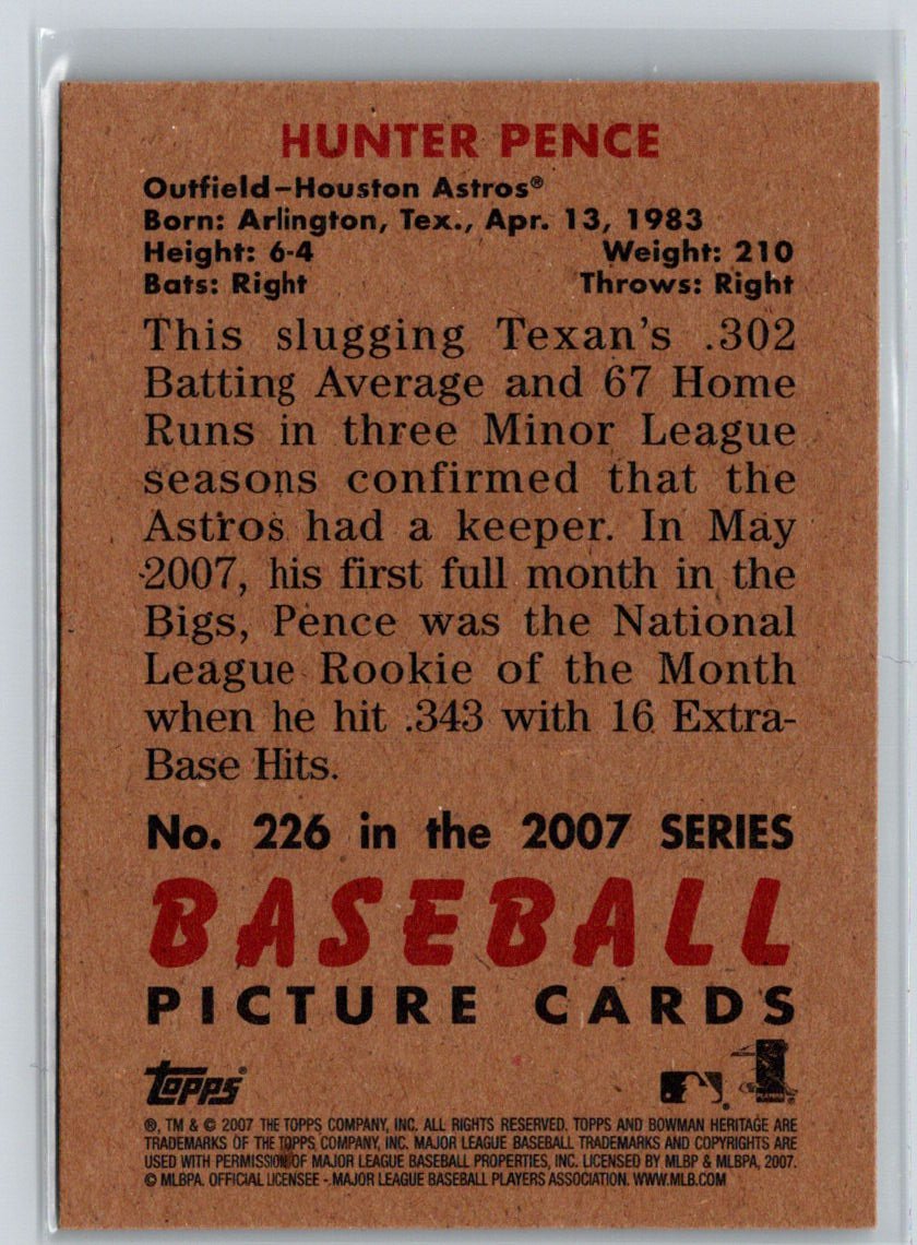 2007 Bowman Heritage #226a Hunter Pence : Signature on front M16