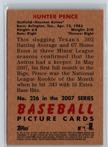 2007 Bowman Heritage #226a Hunter Pence : Signature on front M16