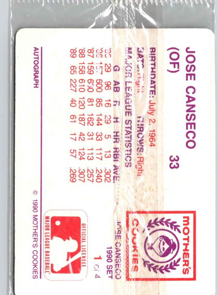 1990 Mother's Cookies Jose Canseco #1 Jose Canseco M17