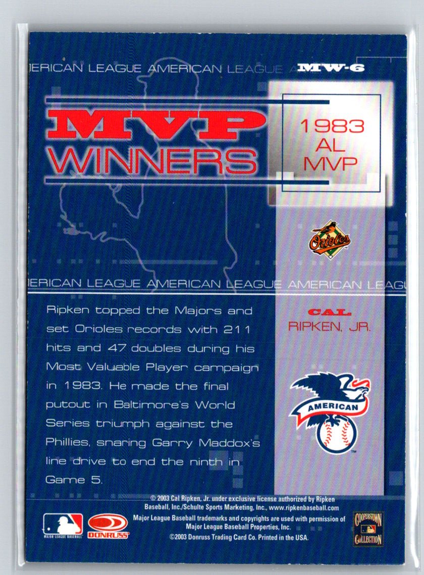2004 Leaf #MW-6 Cal Ripken Jr. MVP Winners M17