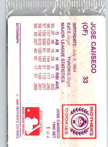 1990 Mother's Cookies Jose Canseco #1 Jose Canseco M18