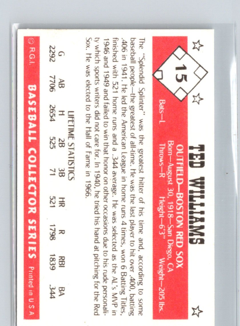 1984 Galasso Baseball Collector Series #15 Ted Williams M18