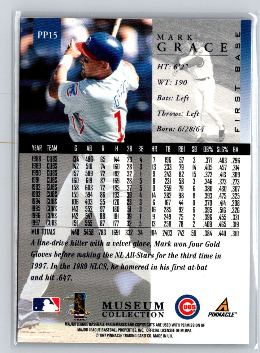 1998 Pinnacle #PP15 Mark Grace Museum Collection M19