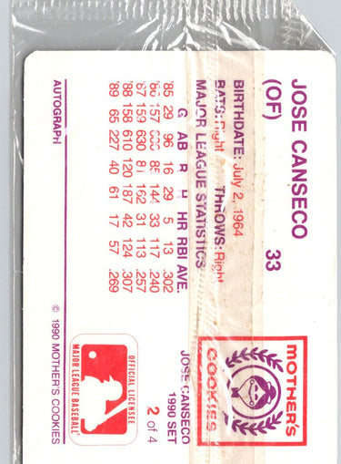 1990 Mother's Cookies Jose Canseco #2 Jose Canseco M19