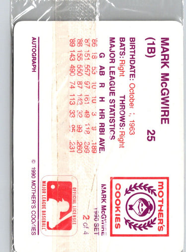 1990 Mother's Cookies Mark McGwire #2 Mark McGwire (Holding bat in front) M19