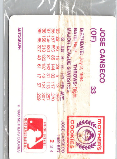 1990 Mother's Cookies Jose Canseco #2 Jose Canseco M20