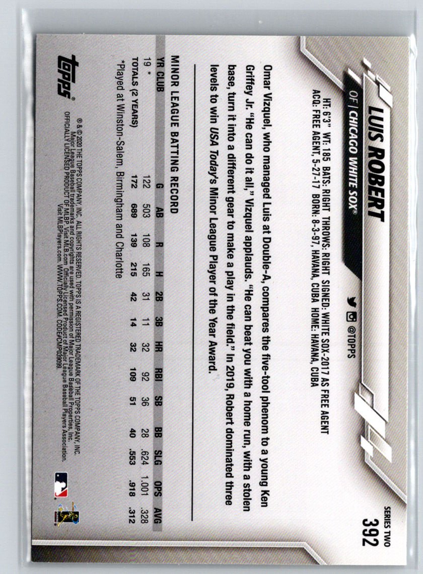 2020 Topps #392 Luis Robert : No name on front (117 code on back) M20