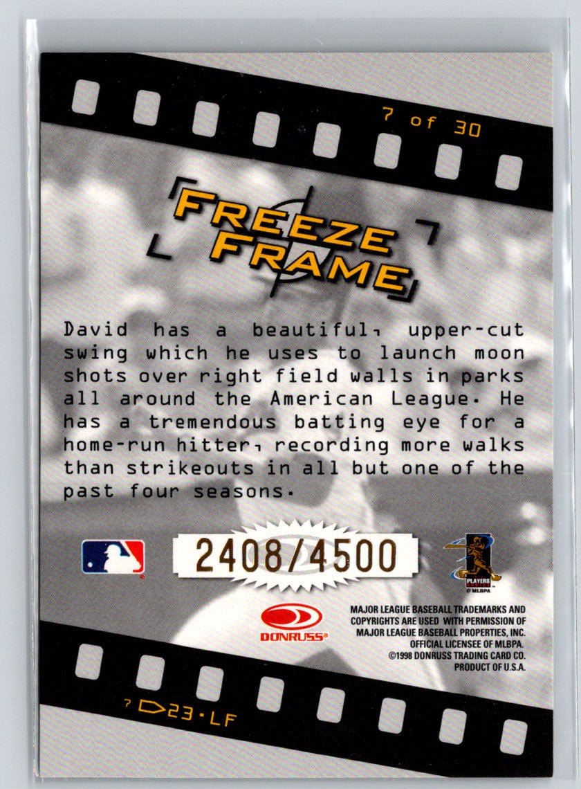 1998 Studio #7 David Justice Freeze Frame #/4500 M21