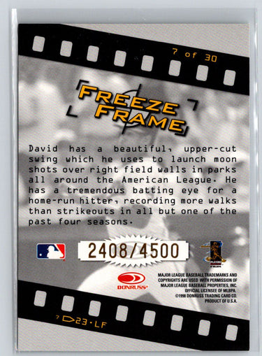 1998 Studio #7 David Justice Freeze Frame #/4500 M21